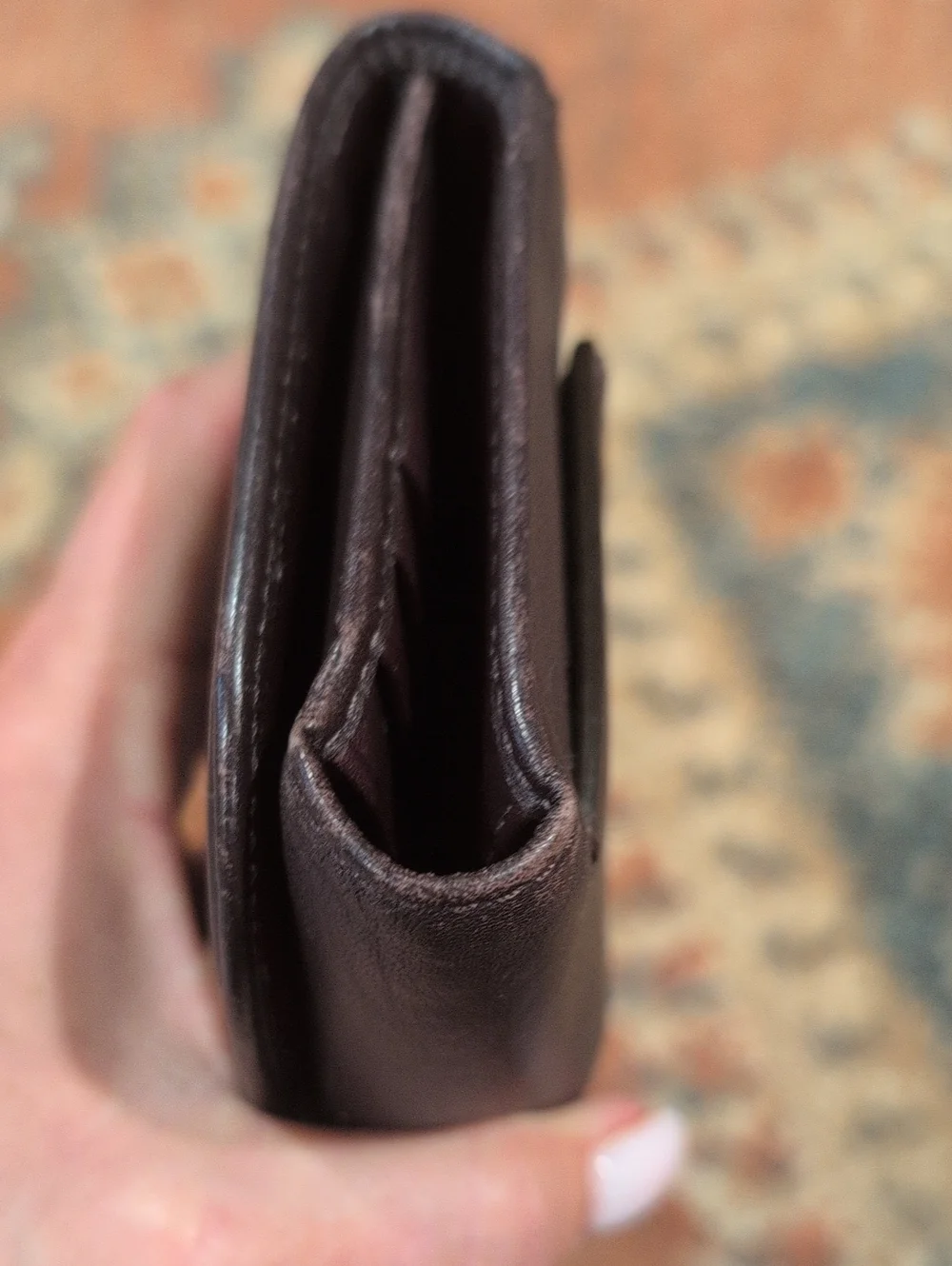 Coach Kristin Deep Brown  Smooth Leather Trifold Wallet with Gold Hardware